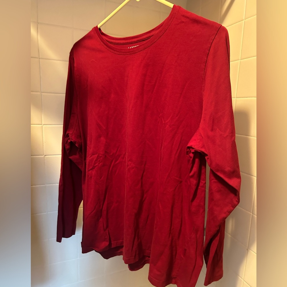 Lands' End Women's Red Long Sleeve Cotton Tee